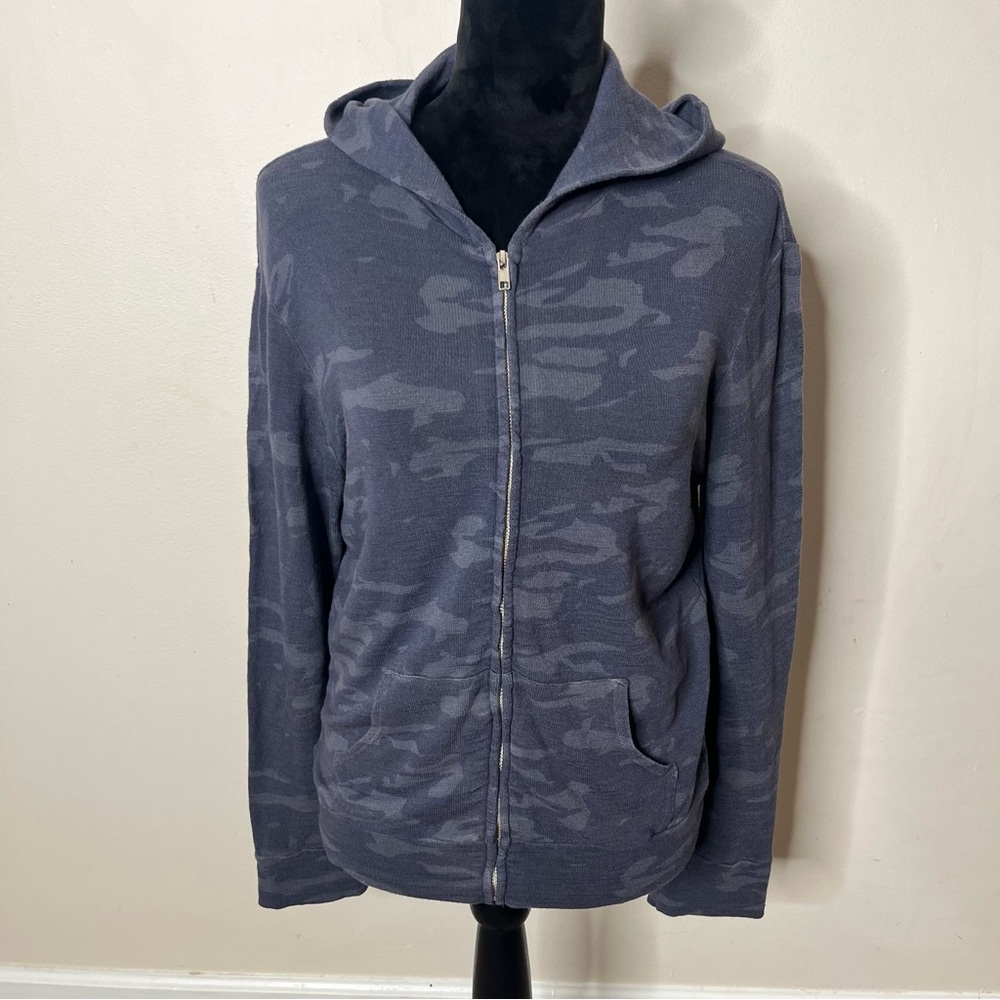 Monrow Women’s Blue‎ Gray Camo Full Zip Hooded Sweatshirt Sz XS